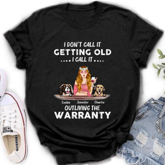 Personalized Hippie Girl T-shirt/Long Sleeve/Sweatshirt/Hoodie - Girl With Up to 2 Dogs - Gift Idea For Hippies/Dog Lovers - I Don't Call It Getting Old I Call It Outliving The Warranty