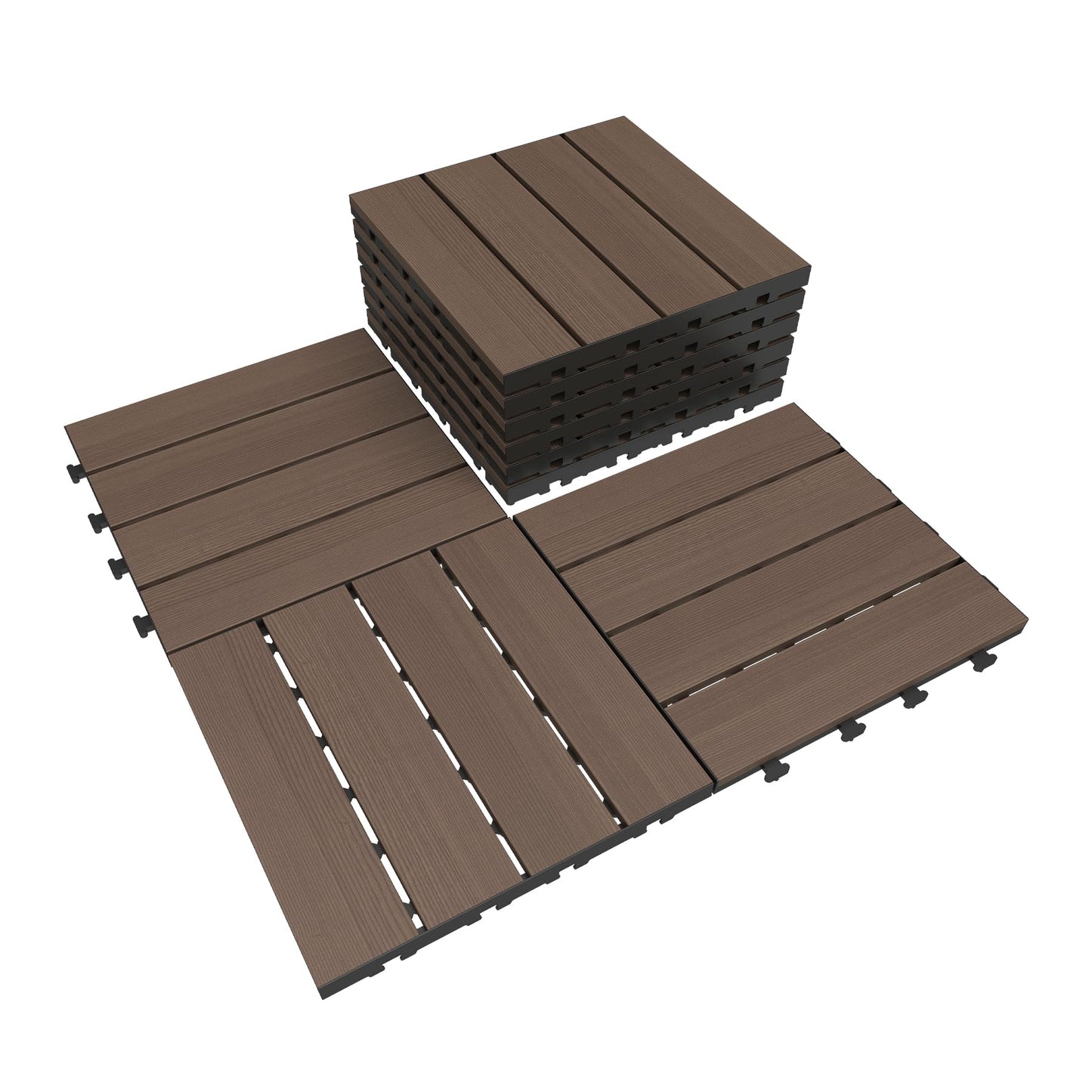 9 Pcs Interlocking Deck Tiles, 12" x 12" HDPE Outdoor Flooring
