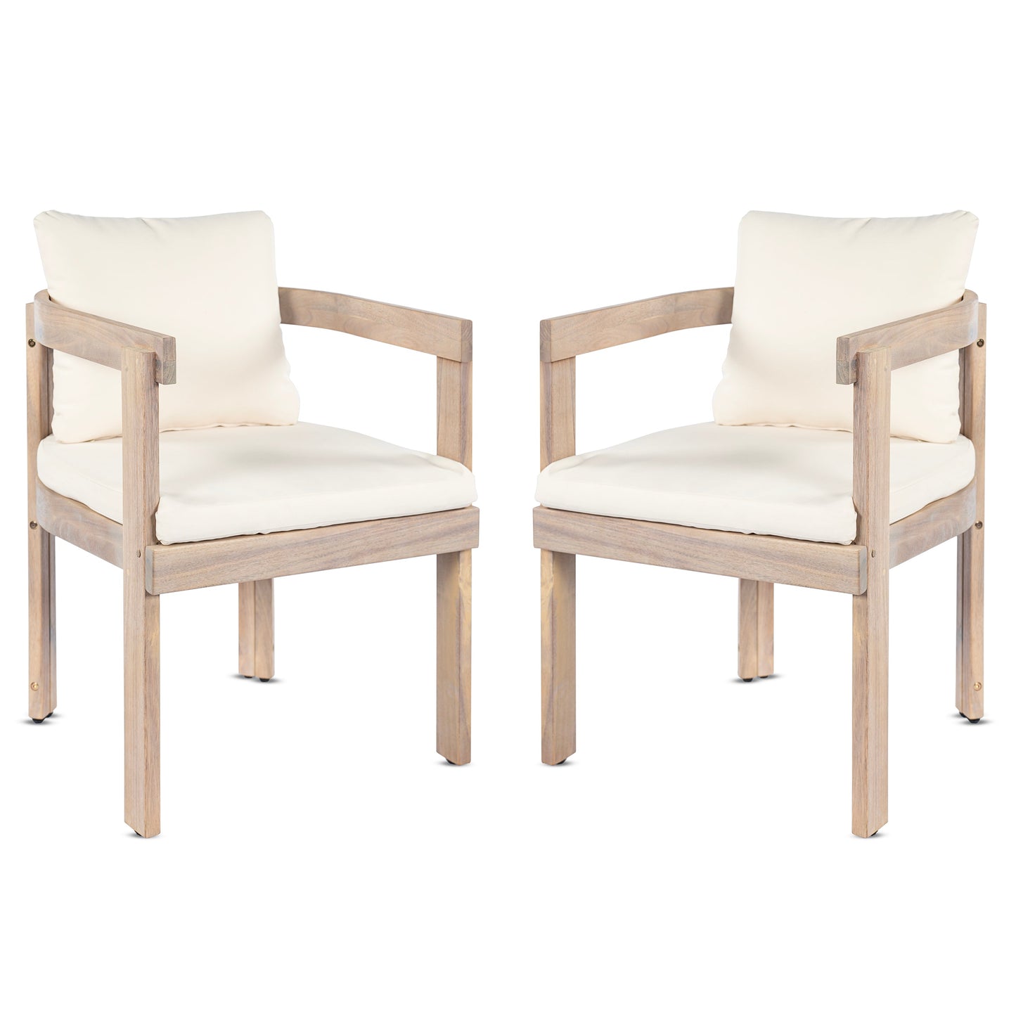 Acacia Wood Dining Chairs Set of 2, Armchairs with Cushions