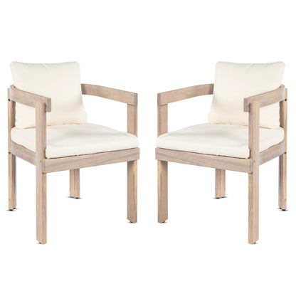 Acacia Wood Dining Chairs Set of 2, Armchairs with Cushions