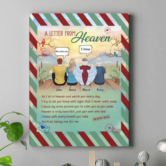 Personalized Memorial Family Canvas - Memorial Gift Idea For Family Members - Up to 4 People - A Letter From Heaven