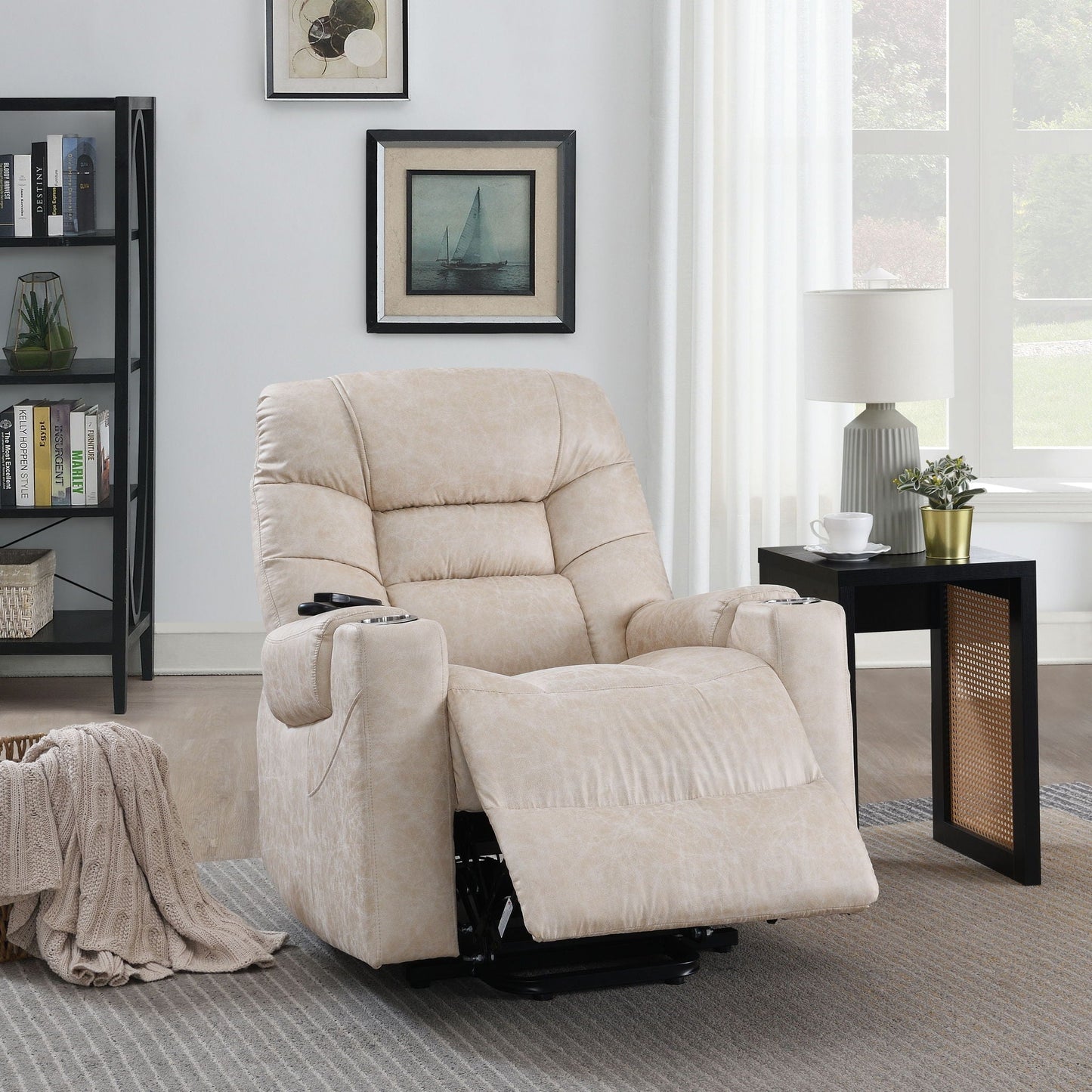 Nairi Leather Aire Power Motion Recliner with Lift Heating Massage - Ivory