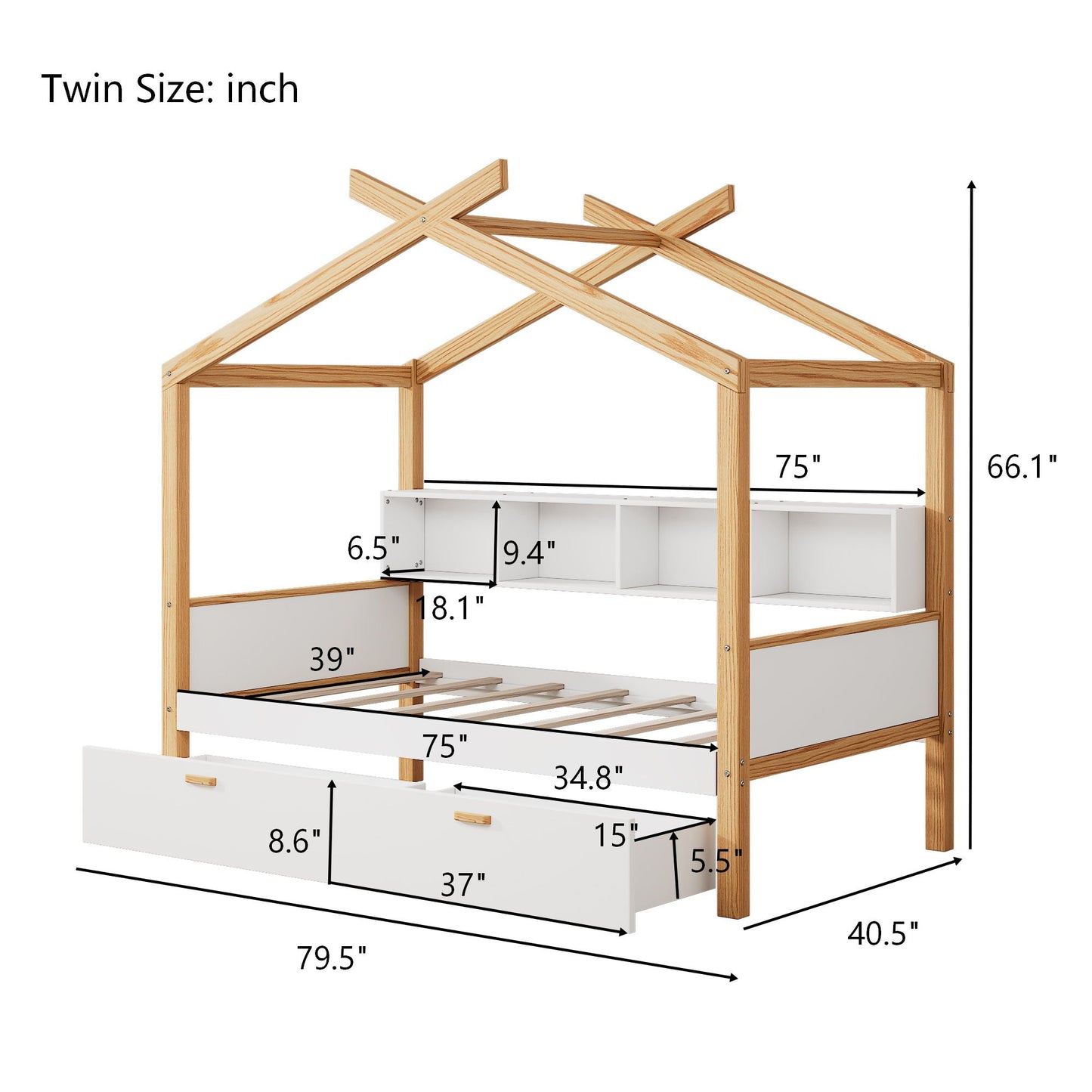 House Bed With Bookshelf Storage