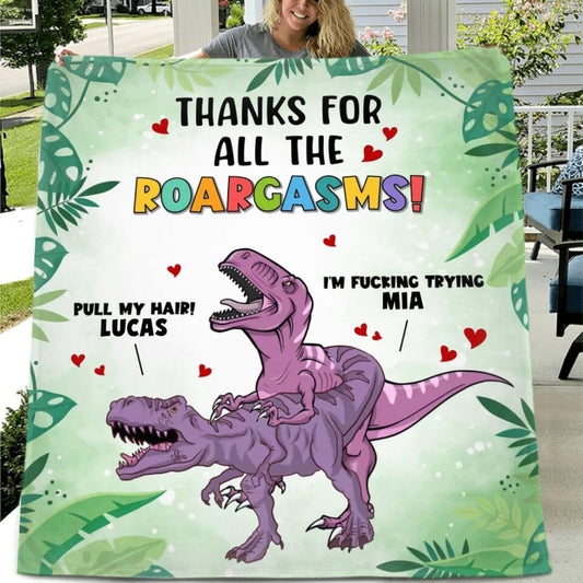 Personalized Roargasms Couple Fleece Throw Blanket/Quilt - Valentine's Day Gift Idea For Couple - Thanks For All The Roargasms!
