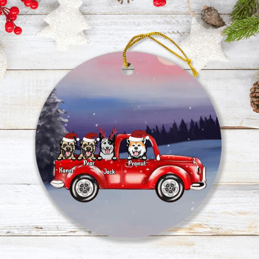 Personalized Christmas Dog Ornament - Gift for Dog Lovers - Up to 4 Dogs In The Car