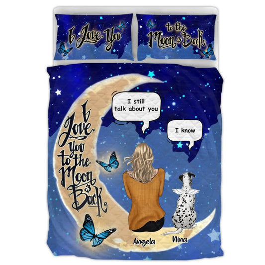 Custom Personalized Memorial Pet Quilt Bed Set - Gift Idea For Dog/Cat Lovers - I Love You To The Moon & Back