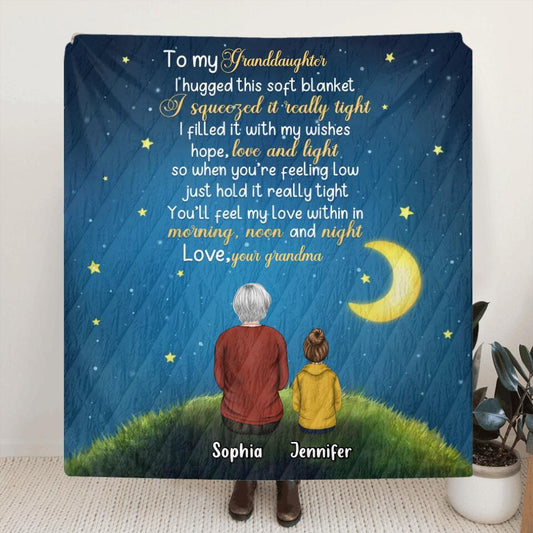 Personalized To My Granddaughter Quilt/Fleece Throw Blanket/Pillow Cover - Gift Idea For Daughter - I Hugged This Soft Blanket/Pillow