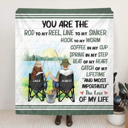 Personalized Fishing Couple Quilt/Fleece Throw Blanket - Gift Idea For Couple/Fishing Lovers - You Are The Rod To My Reel