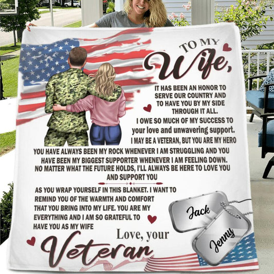 Personalized My Wife Fleece Throw Blanket/Quilt - Gift Idea For Veteran's Wife/Gift For Her/Mother's Day Gift For Wife From Husband