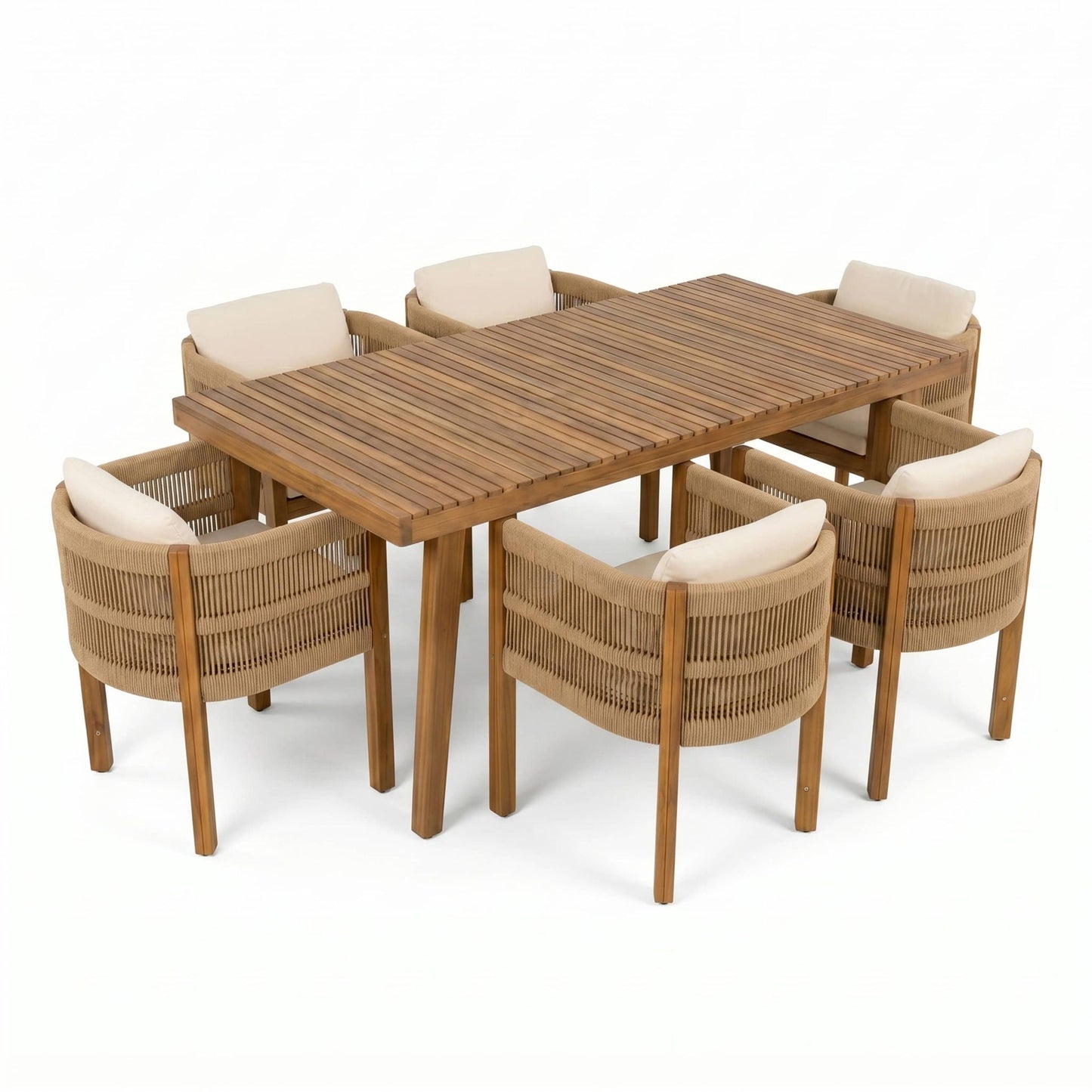 7 Piece Outdoor Dining Set With Table And Chairs - Beige / Brown