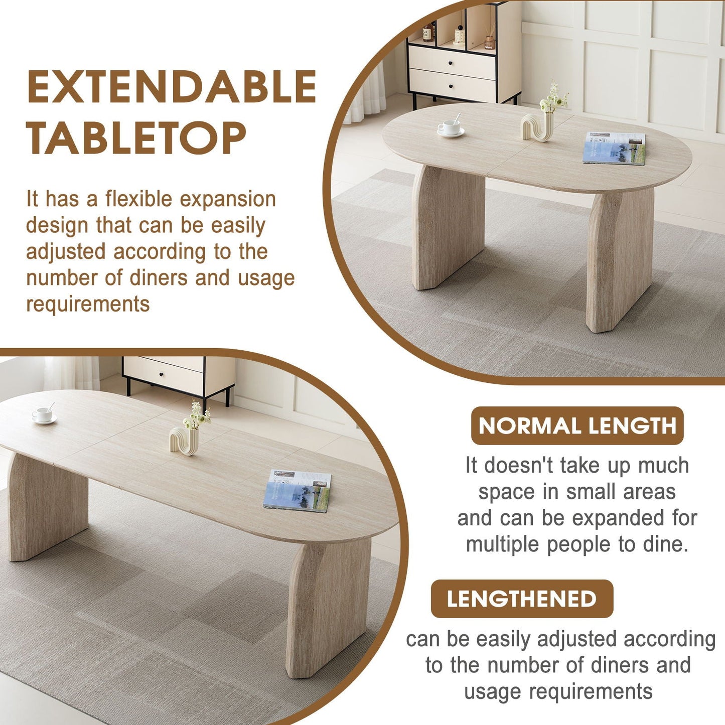 Oval Extendable Dining Table With Dual Pillar Design - Off White
