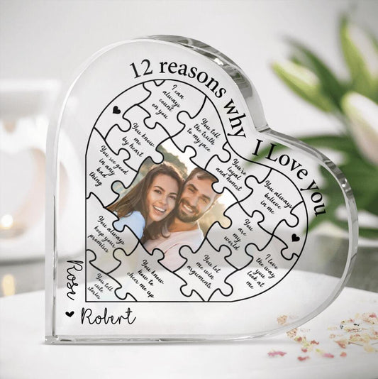 Personalized Couple Acrylic Plaque - Upload Photo - Gift Idea For Couple/Mother's Day Gift From Husband - 12 Reasons Why I Love You