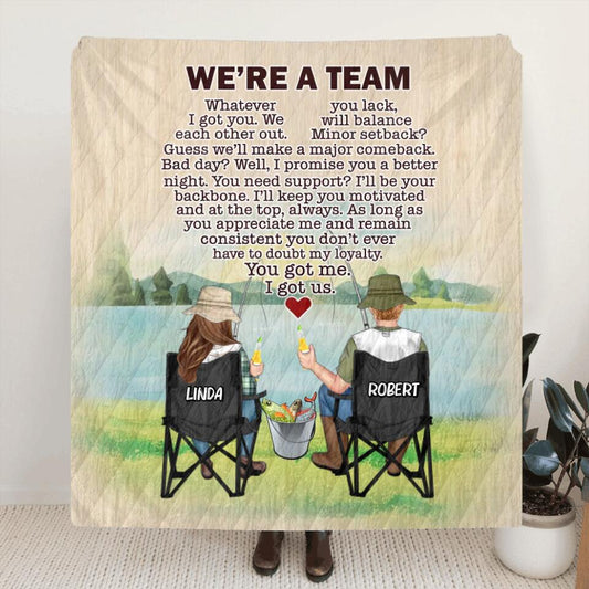 Personalized Fishing Couple Fleece Throw Blanket/Quilt/Pillow Cover - Gift Idea For Couple/Fishing Lovers - We're A Team
