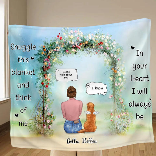 Personalized Memorial Pet Fleece Throw Blanket/Quilt - Adult/Couple With Up to 4 Pets - Memorial Gift Idea For Dog/Cat Owners - Snuggle This Blanket And Think Of Me