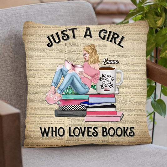Custom Personalized Reading Book Girl Pillow Cover - Gift Idea For Book Lovers - Just A Girl Who Loves Books