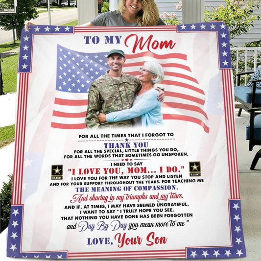 Personalized To My Veteran's Mom Fleece Throw Blanket/Quilt - Gift Idea For Mom/Mother's Day Gift - I Love You Mom