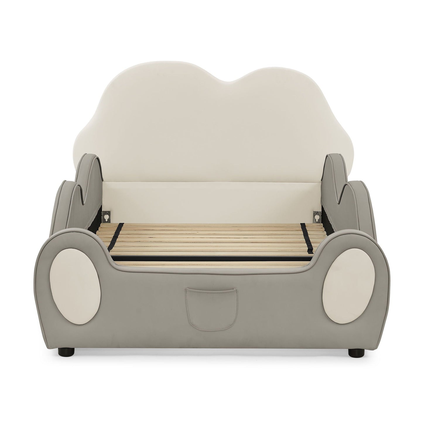 Cute Cloud Shape Bed With Guardrails Cartoon Design, Storage Pocket