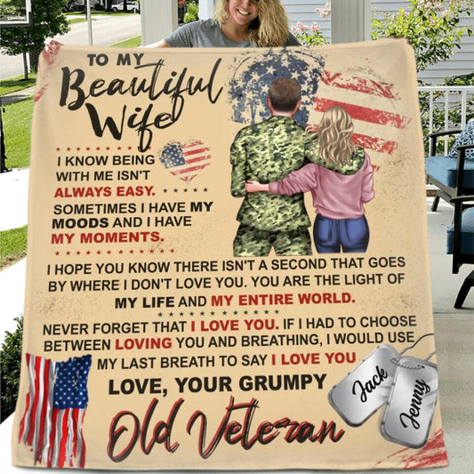 Personalized My Wife Fleece Throw Blanket/Quilt - Gift Idea For Veteran's Wife/Gift For Her/ Mother's Day Gift For Wife From Husband