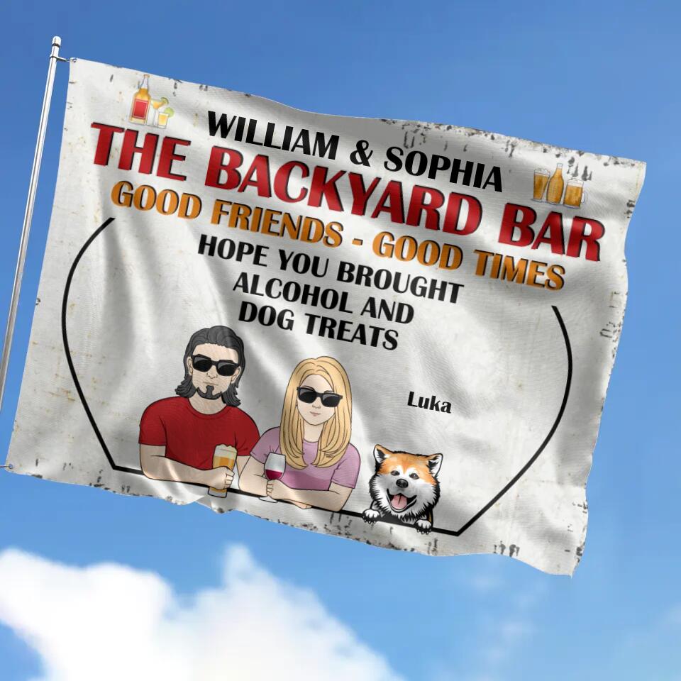 Personalized Couple Backyard Bar Flag Sign - Gift Idea For Couple/Dog/Cat Lover - Up to 4 Pets - Hope You Brought Alcohol And Pet Treats
