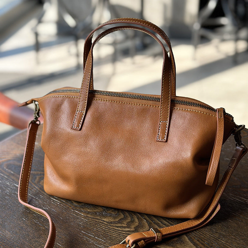 Cowhide Tree-bark Textured Wrinkled Single-shoulder Crossbody Bag