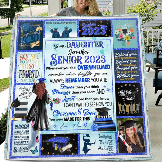 Personalized To My Daughter Fleece Blanket/Quilt - Gift From Mom To Daughter - To My Daughter Senior 2023 Blanket