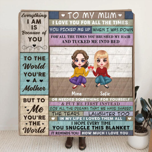 Personalized Mom & Daughter Fleece Throw Blanket/Quilt - Mother's Day Gift Idea From Daughter - To My Mum I Love You For All The Times