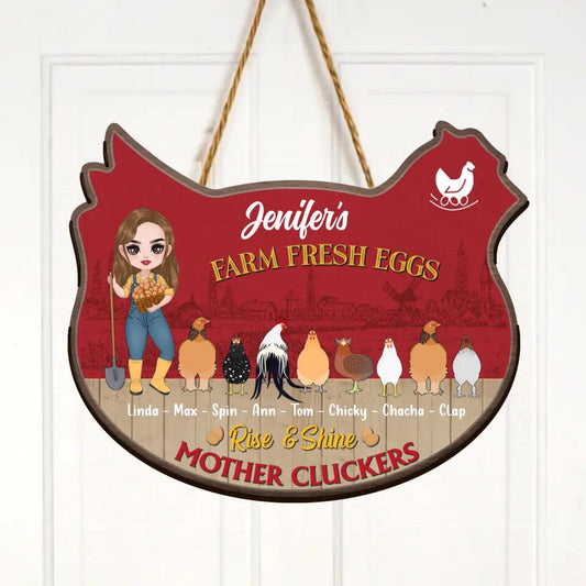 Personalized Chicken Coop Wooden Sign - Gift For Farmers, Chicken Lovers - Up to 8 Chickens - Rise & Shine Mother Cluckers