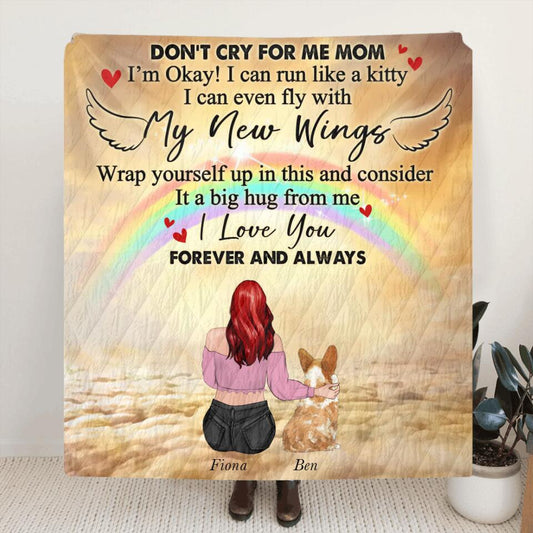 Personalized Pet Memorial Fleece Throw Blanket/Quilt - Memorial Gift Idea For Loss Of Pet - Don't Cry For Me Mom! I'm Okay