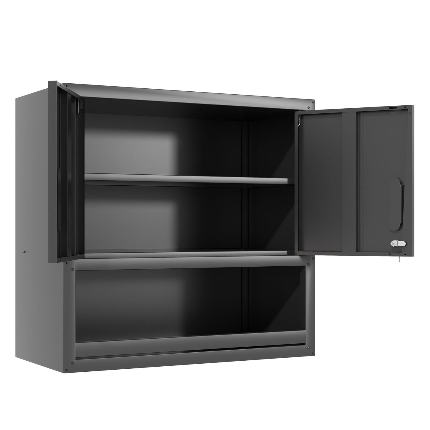 Wall-Mounted Storage Cabinet With Locking Door, 1 Shelf And Open Drawer - Black