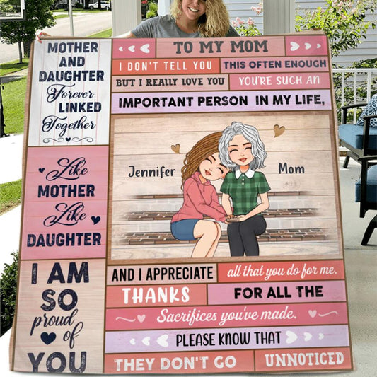 Personalized To My Mom Fleece Throw Blanket/Quilt  - Mother's Day Gift Idea From Daughter - You're Such An Important Person In My Life