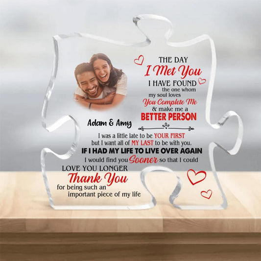 Personalized Couple Photo Puzzle Acrylic Plaque - Gift Idea for Couple - The Day I Met You