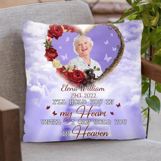 Personalized Memorial Photo Pillow Cover/Fleece Throw Blanket/Quilt - Memorial Gift Idea - I'll Hold You In My Heart Untill I Can Hold You In Heaven