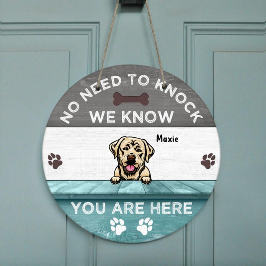 Personalized Dog Circle Doorsign - Up to 5 Dogs - Gift For Dog Lover - No Need To Knock