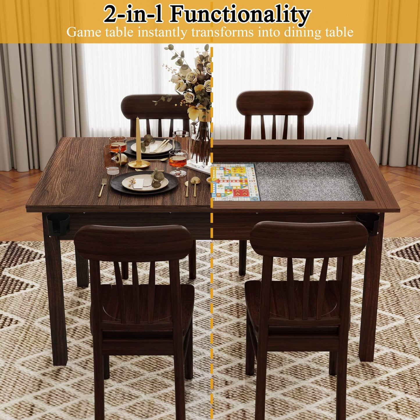 [63X40-Inch] Premium 2-In-1 Multifunctional Board Game Table For 4–6 Players (SAK84513)