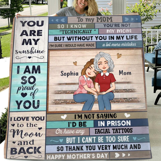 Personalized To My Mom Fleece Throw Blanket/Quilt - Mother's Day Gift Idea For Bonus Mom From Daughter - You Are My Sunshine