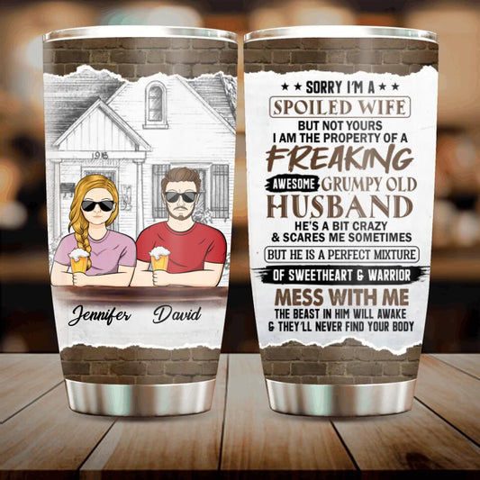 Personalized Couple Tumbler - Best Gift Idea For Wife/Husband/Couple - Sorry I'm A Spoiled Wife But Not Yours