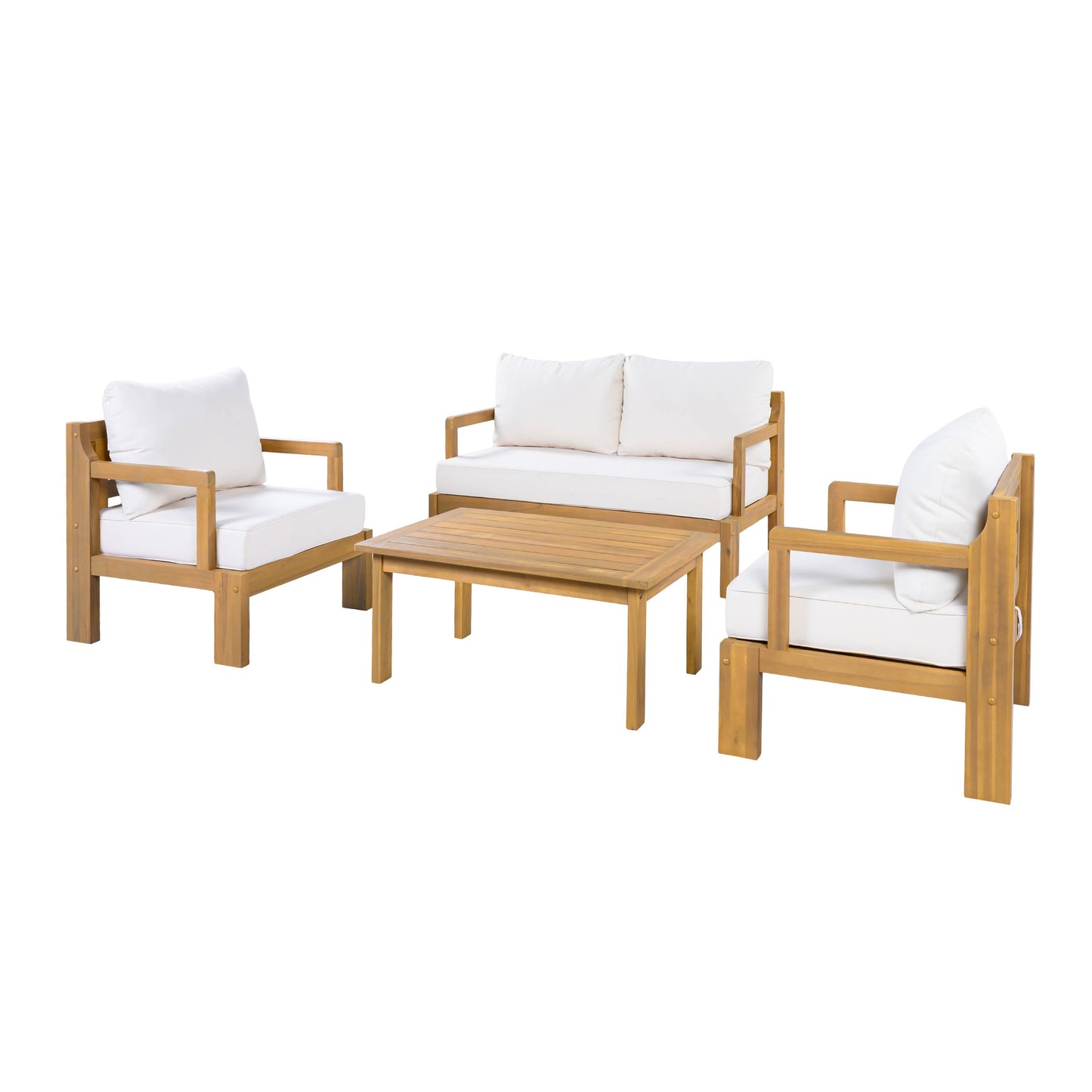 Outdoor 4-Seater Acacia Wood Patio Chat Set, Beige + Natural