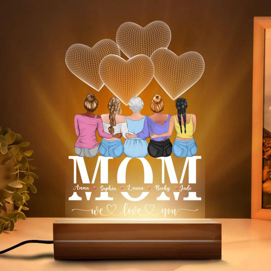 Personalized Mother Acrylic Night Light - Up to 4 Children - Gift Idea for Mother's Day -  We Love You