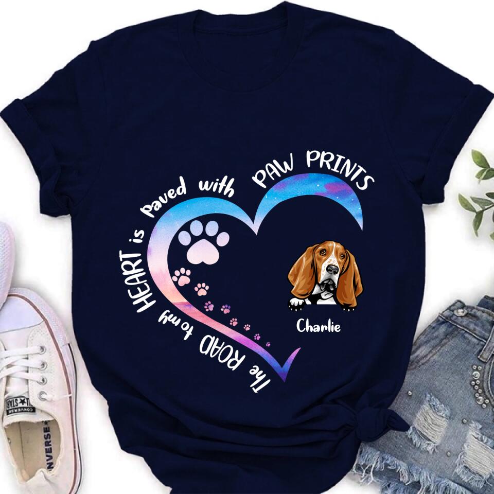 Personalized Dog Shirt/Pullover Hoodie - Up to 3 Dogs - Gift Idea For Dog Lover - The Road To My Heart Is Paved With Paw Prints