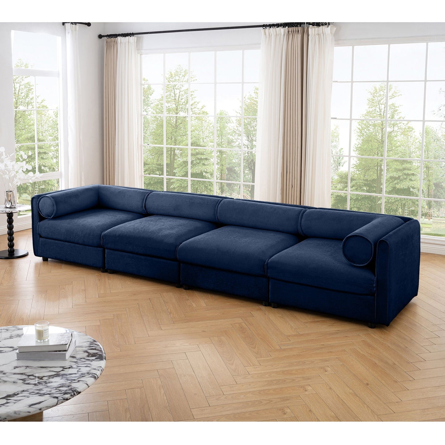 Stylish Sofa With Storage Seat And Cylindrical Backrest