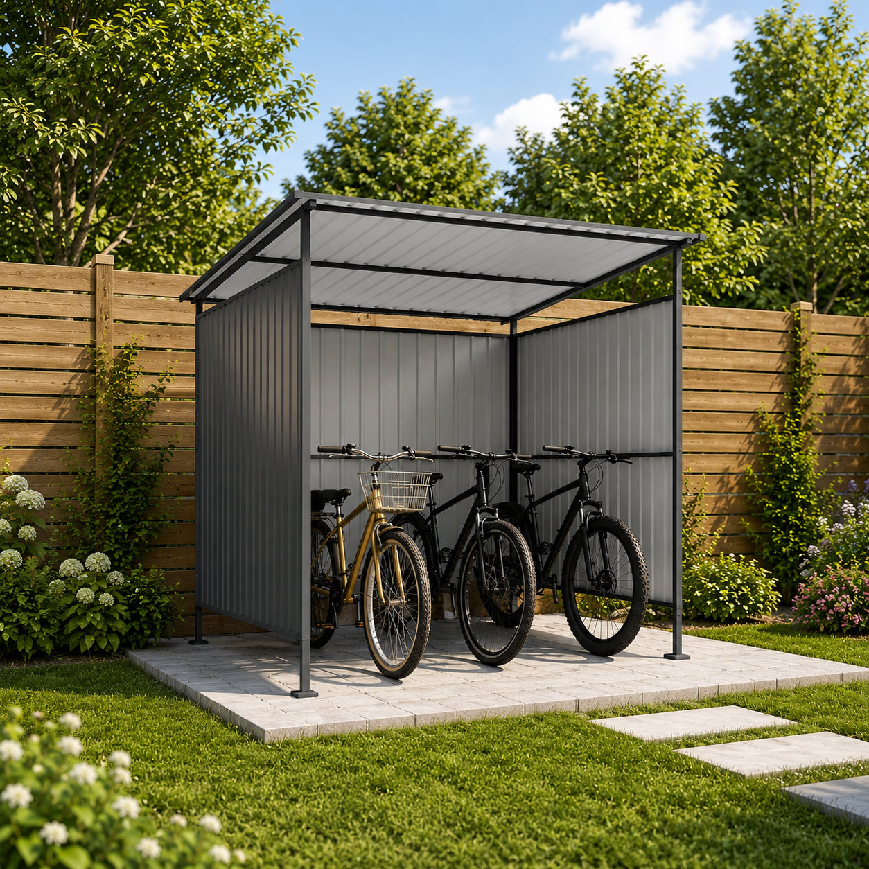 6x6FT Outdoor Pergola with Hardtop Roof, Lean-to Metal Shelter