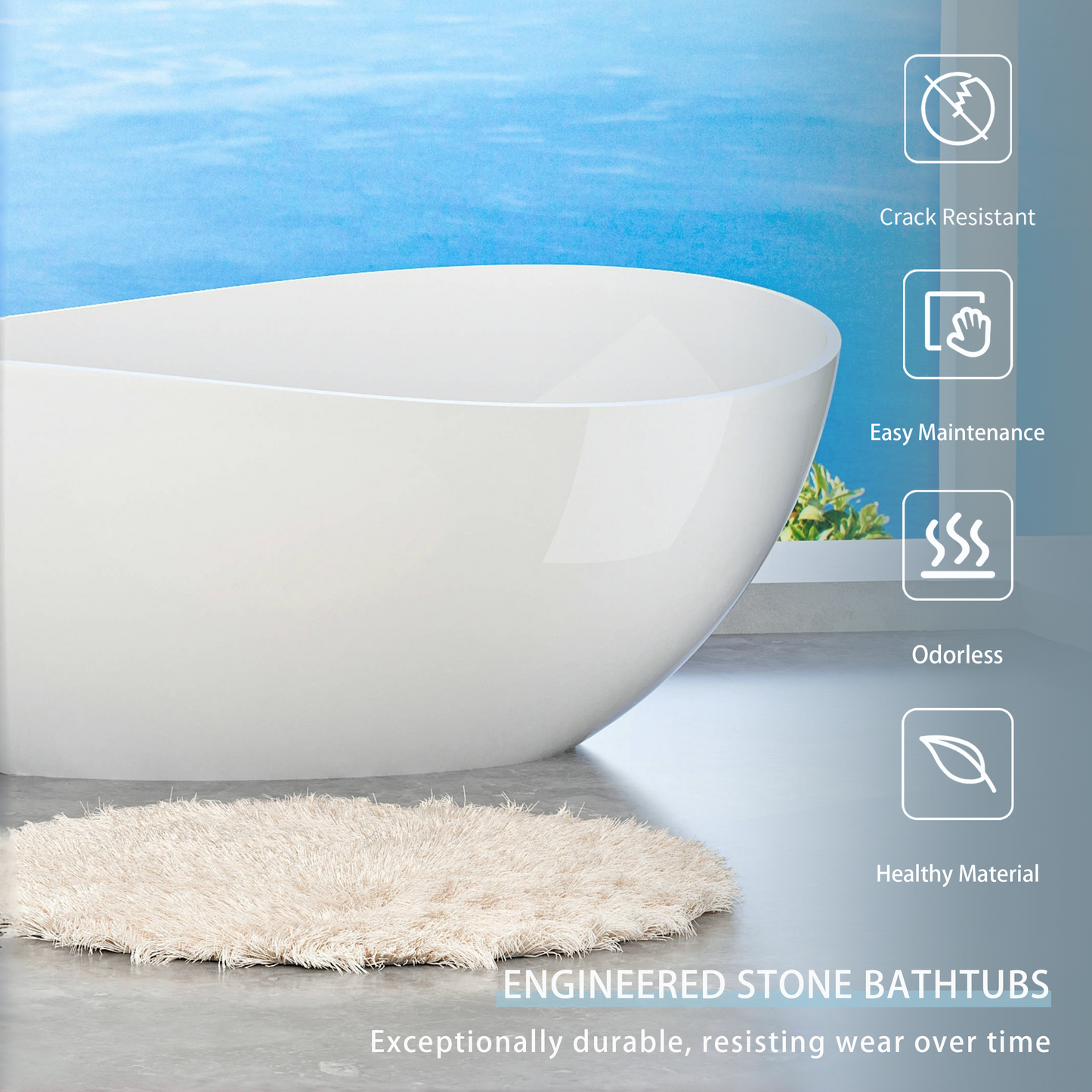 63" Freestanding Solid Surface Bathtub
