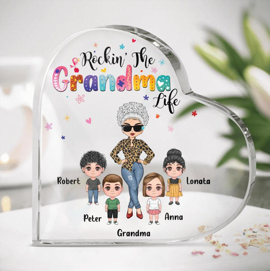 Personalized Grandma & Kids Crystal Heart - Gift Idea For Grandma/Mother's Day - Up to 4 Kids - Rockin' The Grandma Life