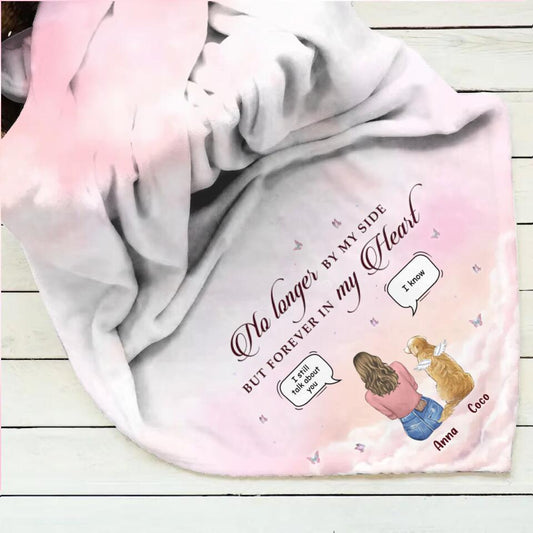 Personalized Memorial Pet Fleece Throw Blanket/Quilt - Memorial Gift Idea for Dog/Cat Owners/Mother's Day - No Longer By My Side But Forever In My Heart