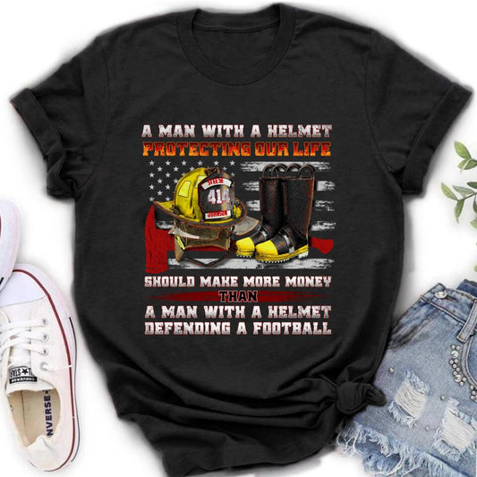Personalized Firefighter Shirt/Hoodie - Gift Idea For Firefighter, Father's Day - A Man With A Helmet Protecting Our Life