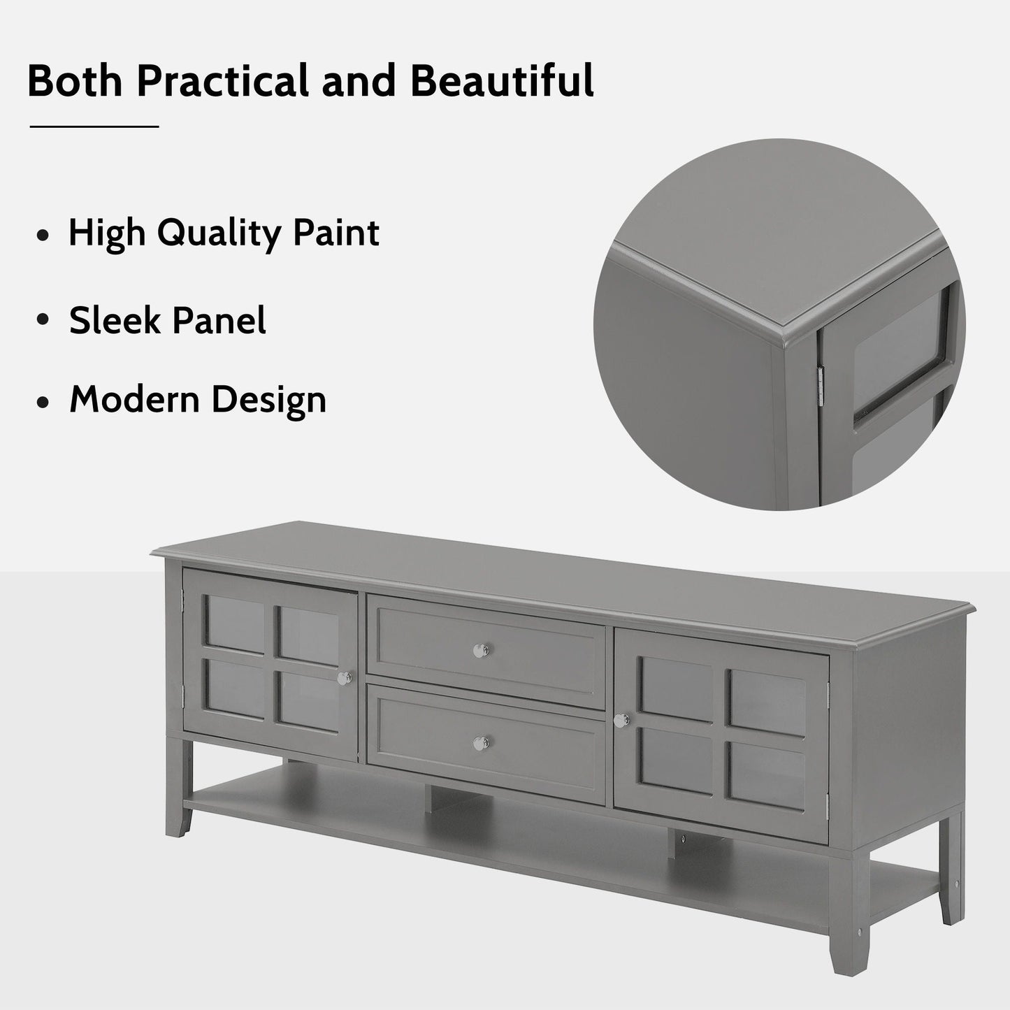 TV Stand, Entertainment Center With Dual Drawers And Hidden Storage, Cabinet With Soft Closing Doors And Sleek Panel Design