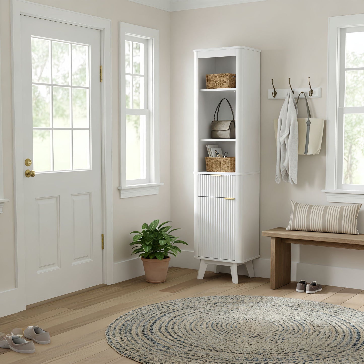 Tall Bathroom Storage Cabinet With Adjustable Shelves And 1 Drawer & Door