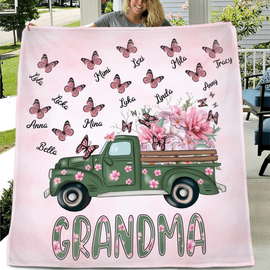 Personalized Nana Fleece Throw Blanket - Gift Idea For Grandma/Mother's Day - Up to 12 Butterflies - Grandma
