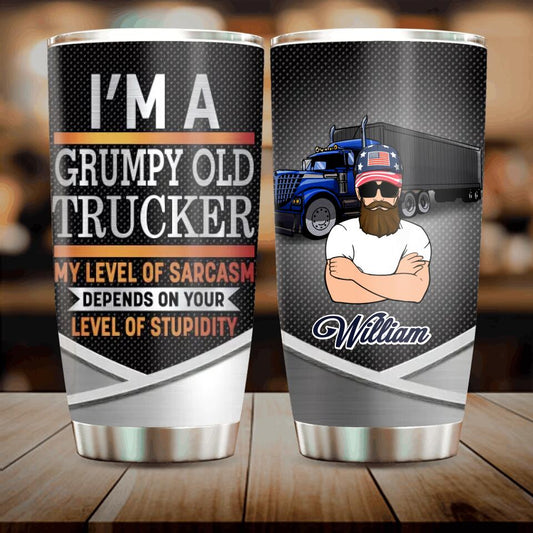 Custom Personalized Old Trucker Tumbler - Father's Day Gift Idea for Trucker - I'm A Grumpy Old Trucker