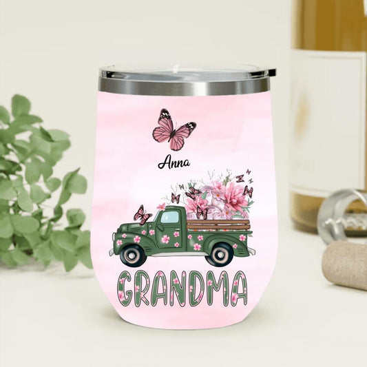 Personalized Nana Wine Tumbler - Gift Idea For Grandma/Mother's Day - Up to 12 Butterflies - Grandma